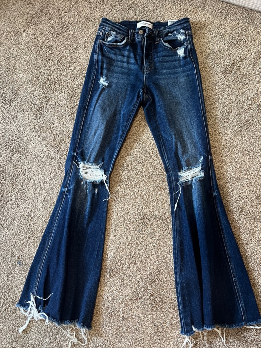 Buckle Dark Blue Distressed Flare Jeans